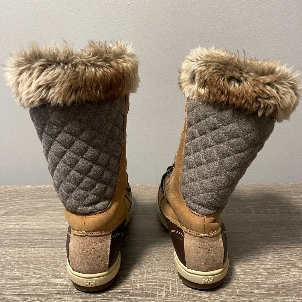 Helly Hansen Womens 7 Brown Faux Fur Lace Up Winter Snow Boots Sherpa Outdoor